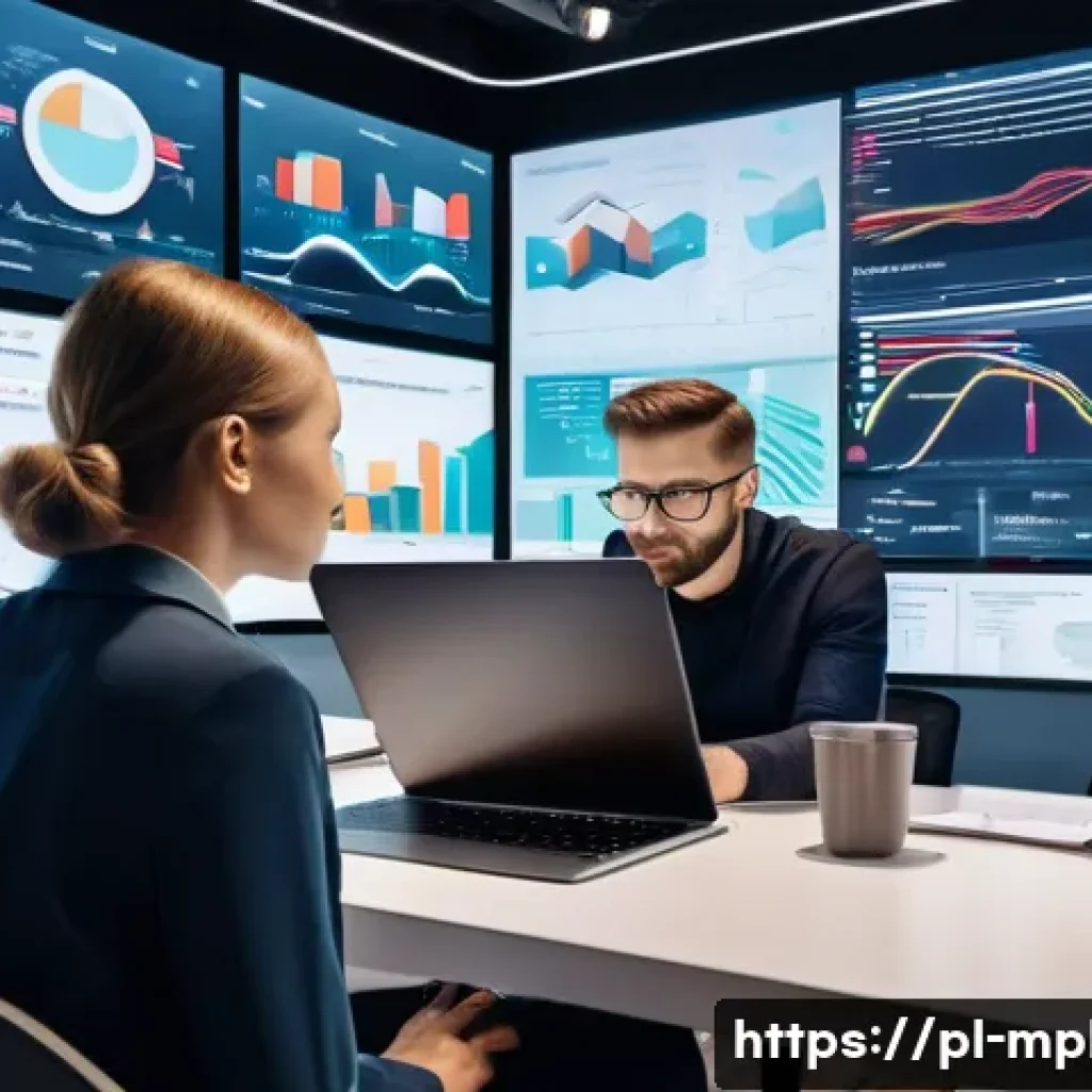 미디어 플래너와 AI 활용 사례 - A modern advertising media planner office scene in Warsaw, Poland, showing a diverse team of profess...