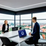 미디어 플래너의 광고 캠페인 기획 프로세스 - A professional marketing team in a modern Warsaw office, collaborating on a brand identity campaign ...