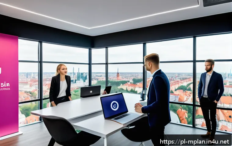 미디어 플래너의 광고 캠페인 기획 프로세스 - A professional marketing team in a modern Warsaw office, collaborating on a brand identity campaign ...