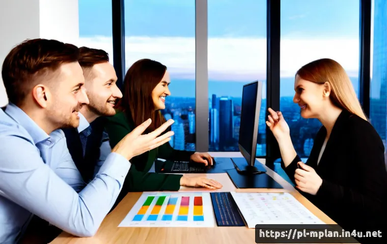 미디어 플래너의 동영상 광고 캠페인 성공 사례 - Photorealistic Polish media planning team celebrating a successful video advertising campaign in a b...