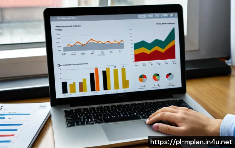 미디어 플래너의 CPA CPM CTR 이해 - Photorealistic Polish media planner in a modern Warsaw office, studying a clean analytics dashboard ...